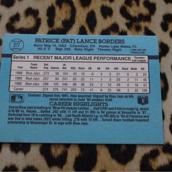 Pat Borders #317 Baseball Card - Picture 2 of 2